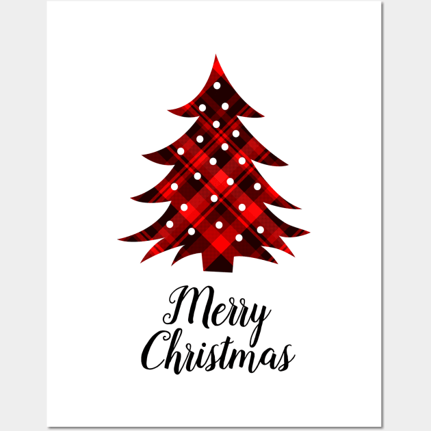 Merry Christmas Plaid Christmas Tree Wall Art by julieerindesigns
